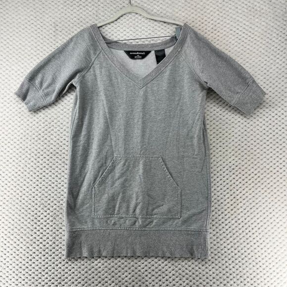 Norma Kamali Sweatshirt Dress V-Neck Pocket Short Sleeve‎ Gray S - Picture 1 of 7